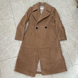 Club Monaco Wool overcoat, coat, tan, cream, beige, size XS (used) - 80% wool